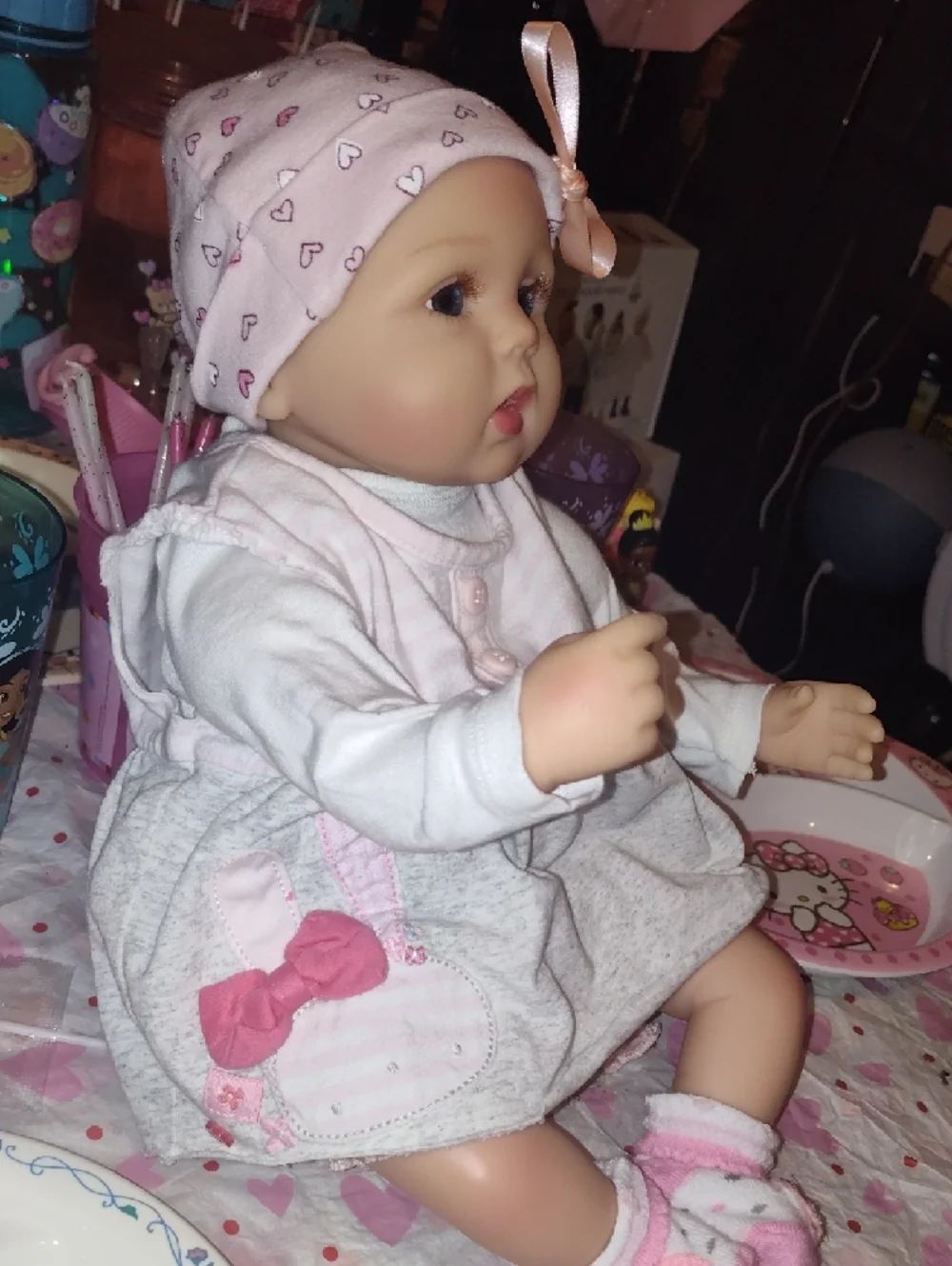 Reborn Pink and Cream Baby Doll with Heart-Print Hat - Picture 8 of 16